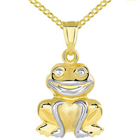 Load image into Gallery viewer, High Polished 14K Yellow Gold Smiling Frog Charm 3D Animal Pendant with Cable, Curb, or Figaro Chain Necklaces
