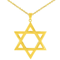 Load image into Gallery viewer, Solid 14K Yellow Gold Large Star of David Charm Jewish Symbol Pendant with Cable, Curb, or Figaro Chain Necklace

