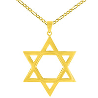 Load image into Gallery viewer, Solid 14K Yellow Gold Large Star of David Charm Jewish Symbol Pendant with Cable, Curb, or Figaro Chain Necklace
