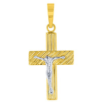 Load image into Gallery viewer, 14K Two-Tone Gold Textured Cross Crucifix with Jesus Christ Pendant Necklace
