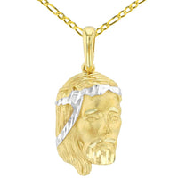 Load image into Gallery viewer, 14K Yellow Gold Textured Face of Jesus Christ Charm Pendant with Figaro Chain Necklace
