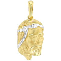Load image into Gallery viewer, 14K Yellow Gold Textured Face of Jesus Christ Charm Pendant with Figaro Chain Necklace
