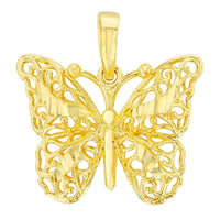 Load image into Gallery viewer, 14K Yellow Gold Textured Filigree 3D Butterfly Pendant with Figaro Necklace
