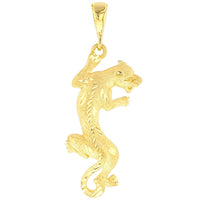 Load image into Gallery viewer, 14K Gold Textured Vertical Panther Charm Animal Pendant with Figaro Chain Necklace - Yellow Gold
