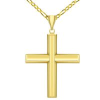 Load image into Gallery viewer, 14K Gold Traditional Religious Plain Cross Pendant with Figaro Chain Necklace
