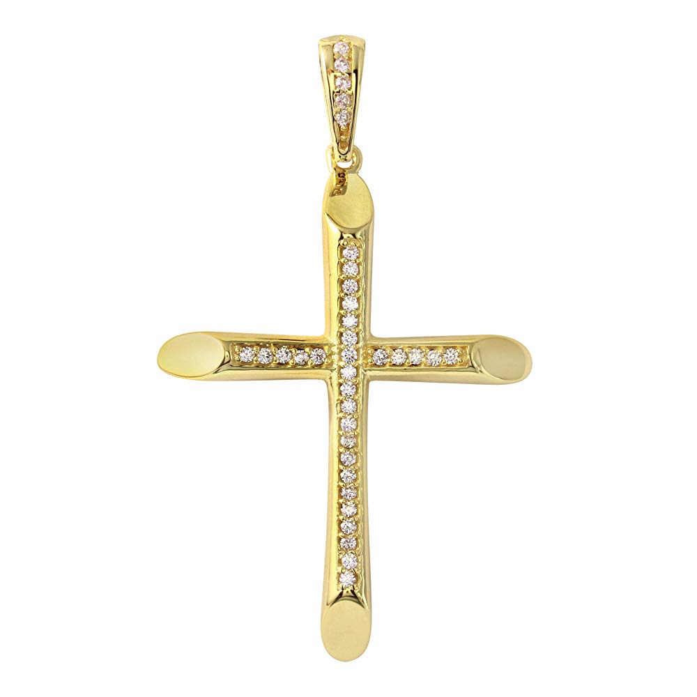 Religious by Jewelry America Polished 14K Yellow Gold Tube Cross Crucifix Charm Pendant with Cubic Zirconia