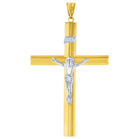 Load image into Gallery viewer, 14K Yellow Gold &amp; White Gold Tube Crucifix Six Sided Cross Pendant Necklace
