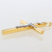 Load image into Gallery viewer, 14K Yellow Gold &amp; White Gold Tube Crucifix Six Sided Cross Pendant Necklace

