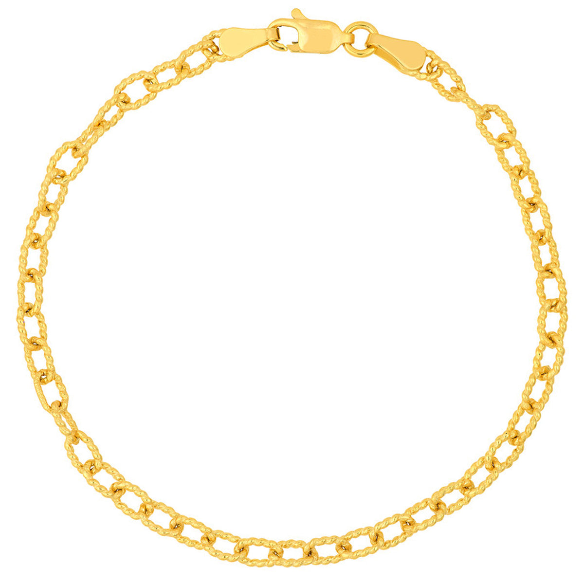 14K Yellow Gold Twisted Forzentina Chain Textured Paperclip Bracelet with Lobster Lock, 7.5 inches