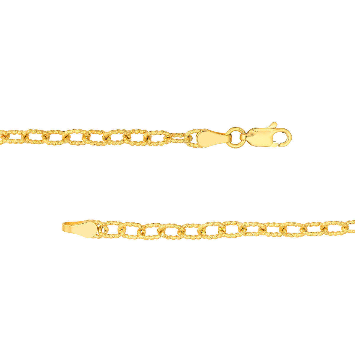 14K Yellow Gold Twisted Forzentina Chain Textured Paperclip Necklace with Lobster Lock