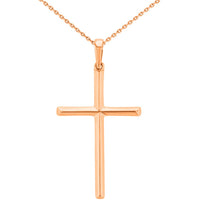Load image into Gallery viewer, Solid 14K Rose Gold Slender Plain Cross Charm Pendant Necklace with High Polish
