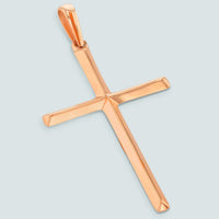 Load image into Gallery viewer, Solid 14K Rose Gold Slender Plain Cross Charm Pendant Necklace with High Polish
