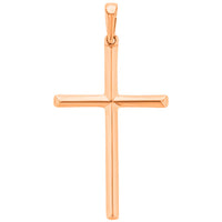 Load image into Gallery viewer, Solid 14K Rose Gold Slender Plain Cross Charm Pendant Necklace with High Polish
