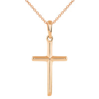 Load image into Gallery viewer, 14K Solid Rose Gold Traditional Simple Religious Cross Pendant Necklace
