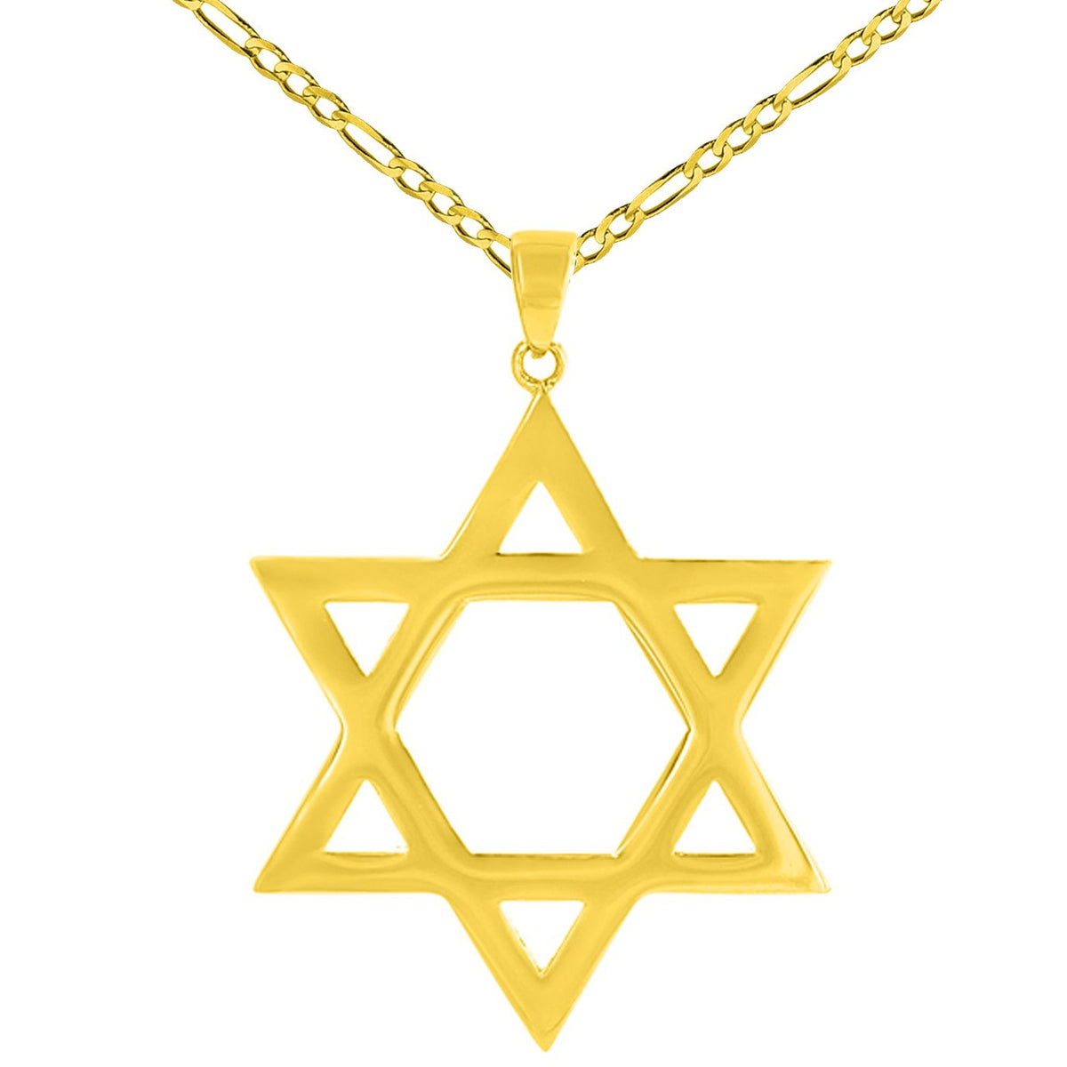 14K Solid Yellow Gold Large Star of David Charm Jewish Symbol Pendant Necklace