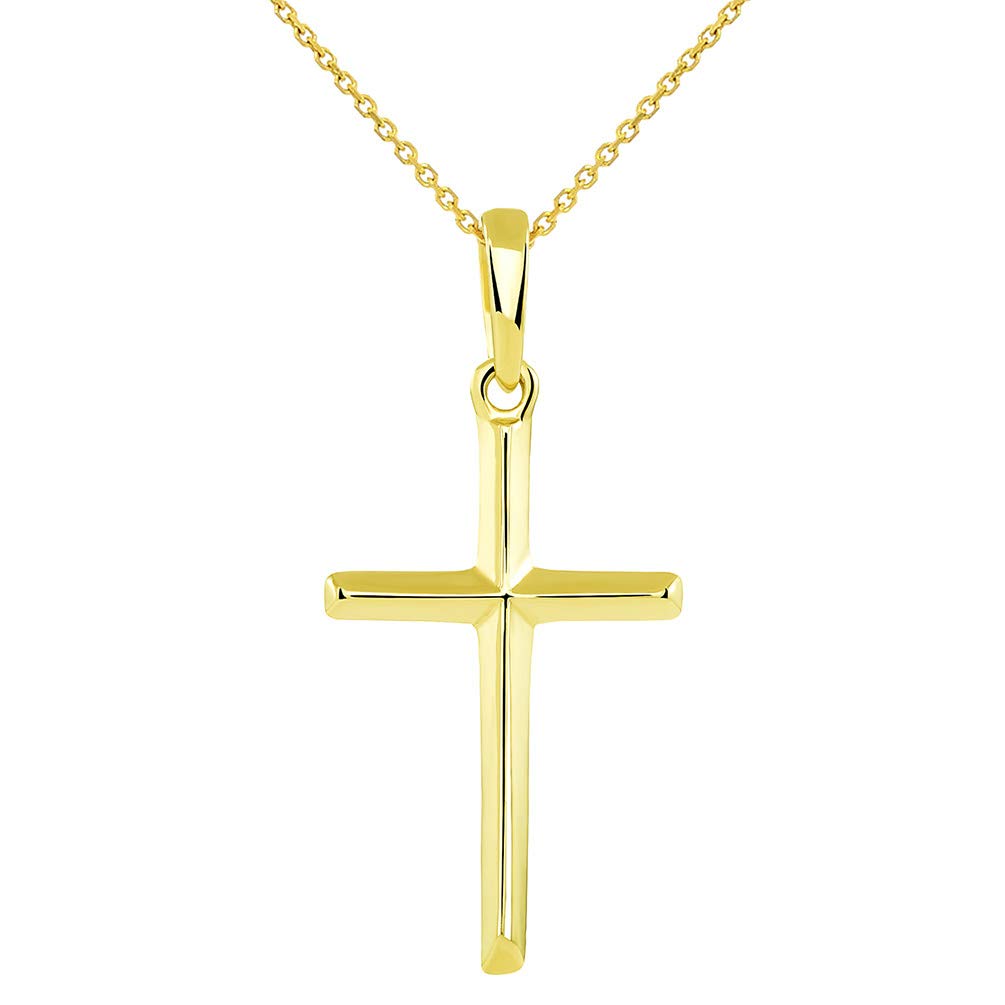 14K Solid Yellow Gold Traditional Simple Religious Cross Pendant Necklace
