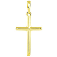 Load image into Gallery viewer, 14K Solid Yellow Gold Traditional Simple Religious Cross Pendant with Cuban Chain Necklace
