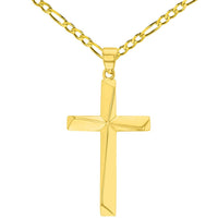 Load image into Gallery viewer, 14K Solid Yellow Gold Elegant Religious Plain Cross Pendant with Figaro Chain Necklace
