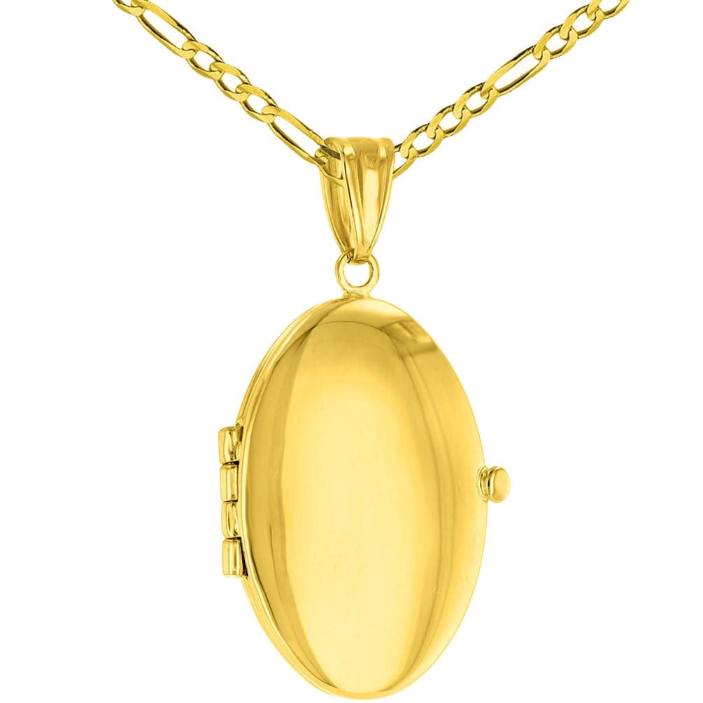 14K Solid Yellow Gold Oval Locket Charm Pendant Necklace