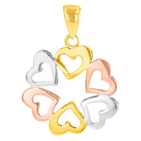 Load image into Gallery viewer, Solid 14K Tri-Color Gold Round Heart Charm Love Pendant with Cable, Curb, or Figaro Chain Necklace
