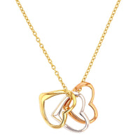Load image into Gallery viewer, 14K Tri-Color Gold Three Open Hearts Sideways Necklace
