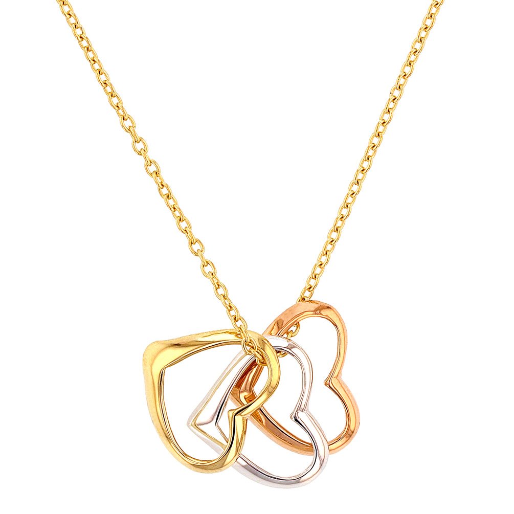 Jewelry America 14K Tri-Color Gold Three Open Hearts Sideways Necklace