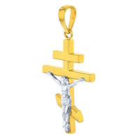 Load image into Gallery viewer, 14K Two-Tone Gold Russian Orthodox Cross Crucifix Pendant Necklace
