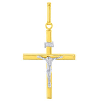 Load image into Gallery viewer, Solid 14K Two-Tone Gold Slender Cross INRI Crucifix Charm Pendant
