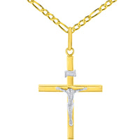 Load image into Gallery viewer, 14K Two-Tone Gold Slender Cross INRI Crucifix Pendant Necklace
