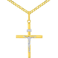 Load image into Gallery viewer, 14K Two-Tone Gold Slender Cross INRI Crucifix Pendant Necklace
