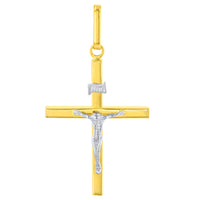 Load image into Gallery viewer, 14K Two-Tone Gold Slender Cross INRI Crucifix Pendant Necklace
