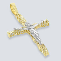 Load image into Gallery viewer, 14K Two-Tone Gold Textured Spiral Tube Cross Crucifix Pendant Necklace
