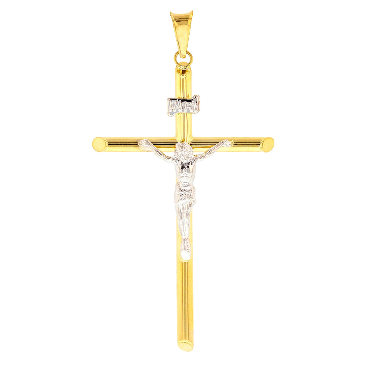 Religious by Jewelry America 14K Two Tone Gold Large Tube Cross INRI Crucifix Pendant