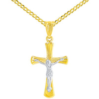 Load image into Gallery viewer, High Polish 14K Two Tone Gold Textured Cross Passion Crucifix Pendant Necklace
