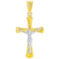 Load image into Gallery viewer, High Polish 14K Two Tone Gold Textured Cross Passion Crucifix Pendant Necklace
