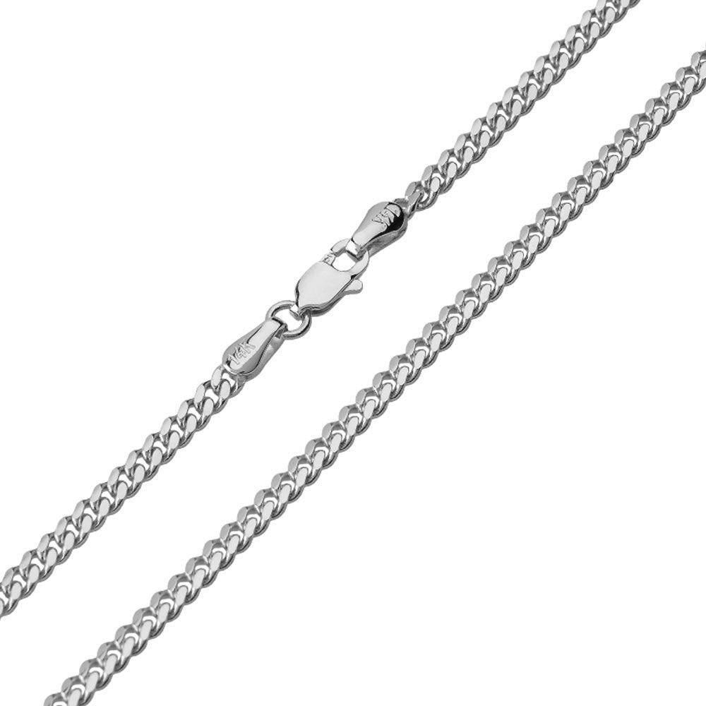 Solid 14K White Gold Miami Cuban Link Chain Curb Necklace 1.8mm with Lobster Claw Clasp