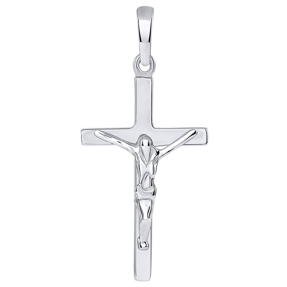 Solid 14K White Gold Simple Cross Jesus Crucifix Charm Pendant