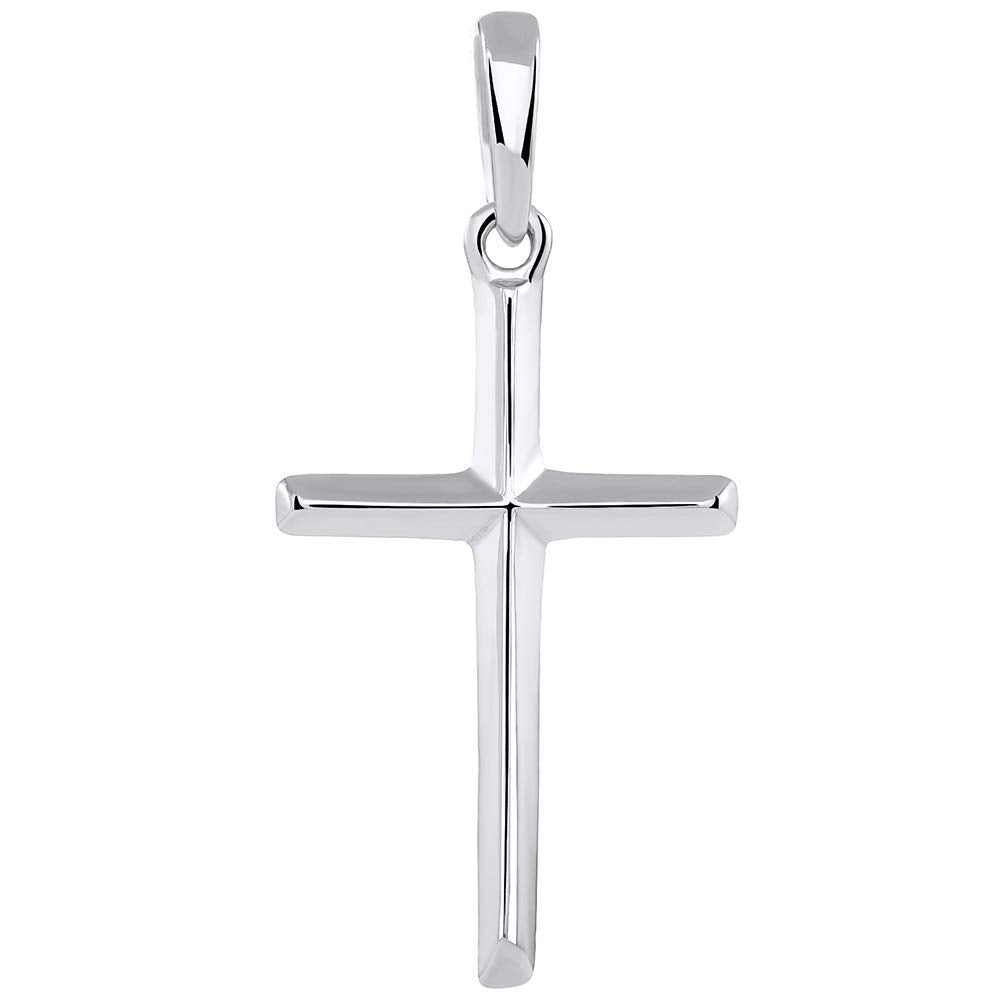 14K Solid White Gold Traditional Simple Religious Cross Pendant