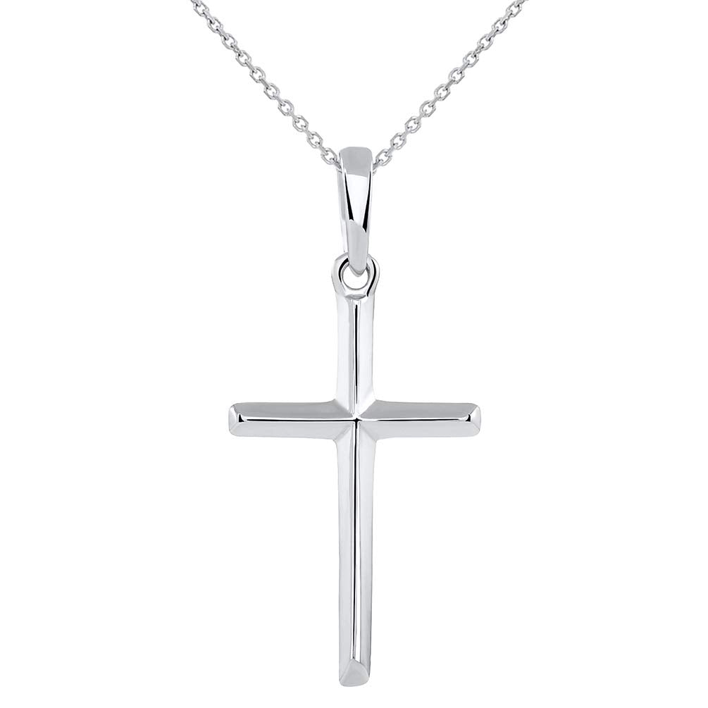 14K Solid White Gold Traditional Simple Religious Cross Pendant Necklace