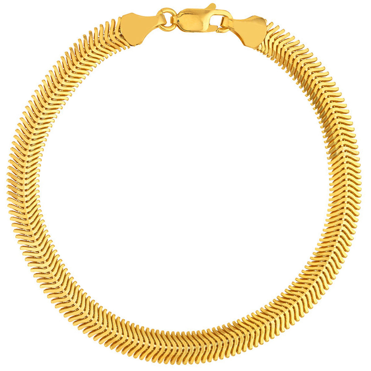 14K Yellow Gold 6.5mm Hollow D/C Snake Chain Bracelet with Lobster Lock, 7.5"