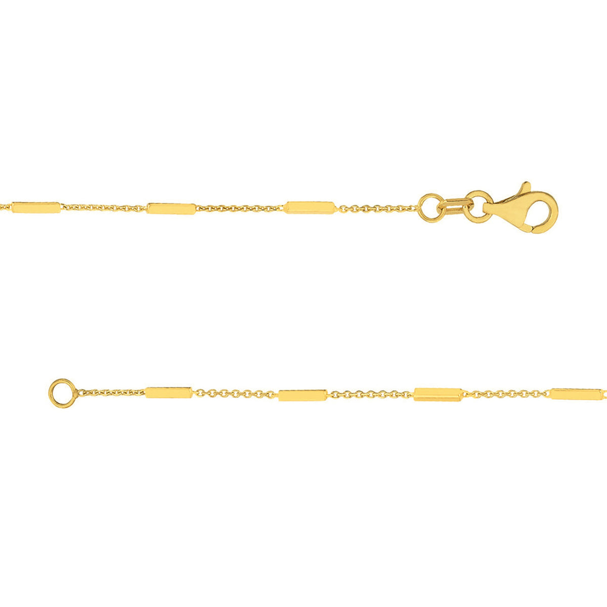 14K Yellow Gold Bar Station Cable Chain with Lobster Lock