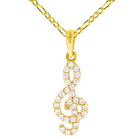 Load image into Gallery viewer, 14K Yellow Gold CZ-Studded Dainty Musical Note Charm Pendant with Figaro Necklace
