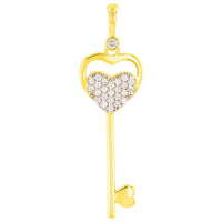 Load image into Gallery viewer, 14K Yellow Gold Double CZ Heart Love Key Pendant with Figaro Necklace
