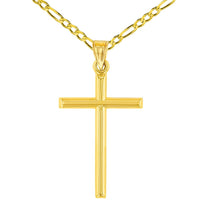 Load image into Gallery viewer, 14K Yellow Gold Classic Latin Cross Pendant Necklace with Figaro Chain
