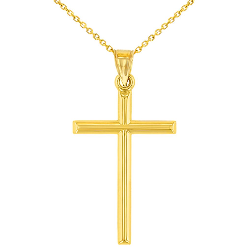 14K Yellow Gold Classic Latin Plain Cross Pendant Necklace