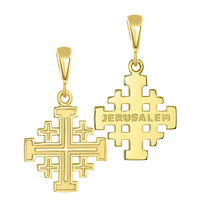 Load image into Gallery viewer, Solid 14K Yellow Gold Crusaders Jerusalem Cross Pendant with Figaro Chain Necklace
