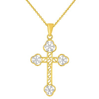 Load image into Gallery viewer, 14K Yellow Gold Eastern Orthodox Cross Charm Pendant with Cable, Curb, or Figaro Chain Necklace
