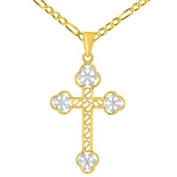 Load image into Gallery viewer, 14K Yellow Gold Eastern Orthodox Cross Charm Pendant with Cable, Curb, or Figaro Chain Necklace
