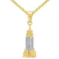 Load image into Gallery viewer, Solid 14K Yellow Gold Empire State Building Pendant with Cable, Curb, or Figaro Chain Necklaces
