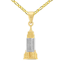Load image into Gallery viewer, Solid 14K Yellow Gold Empire State Building Pendant with Cable, Curb, or Figaro Chain Necklaces
